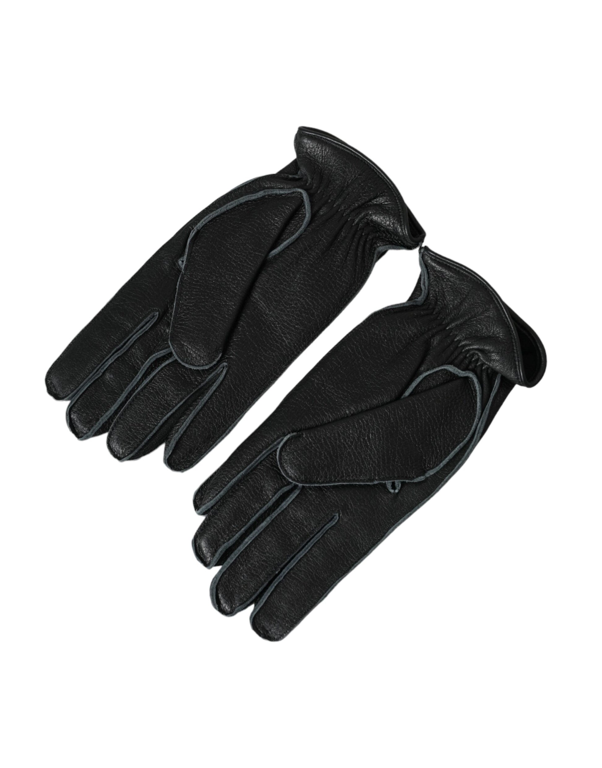 Dolce &amp; Gabbana – Handgelenklange Handschuhe aus schwarzem Hirschleder