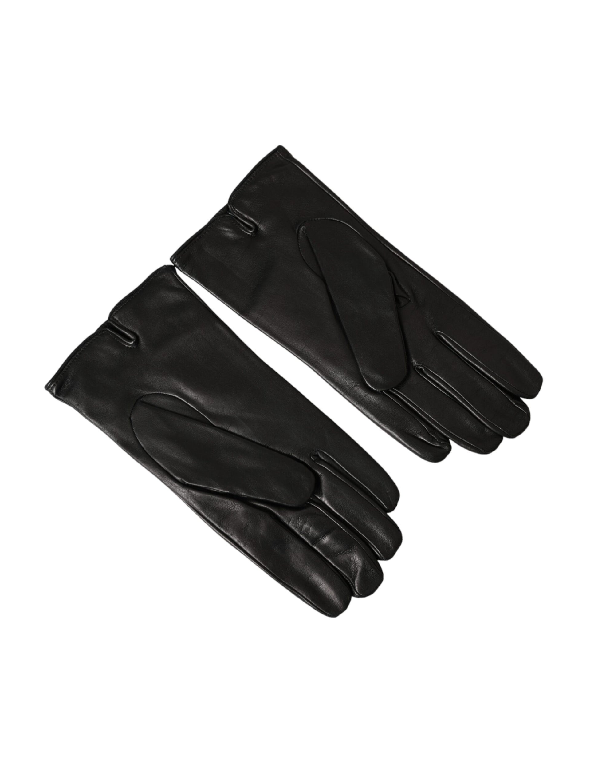 Dolce &amp; Gabbana – Kurze Handschuhe aus schwarzem Leder mit geprägtem Logo