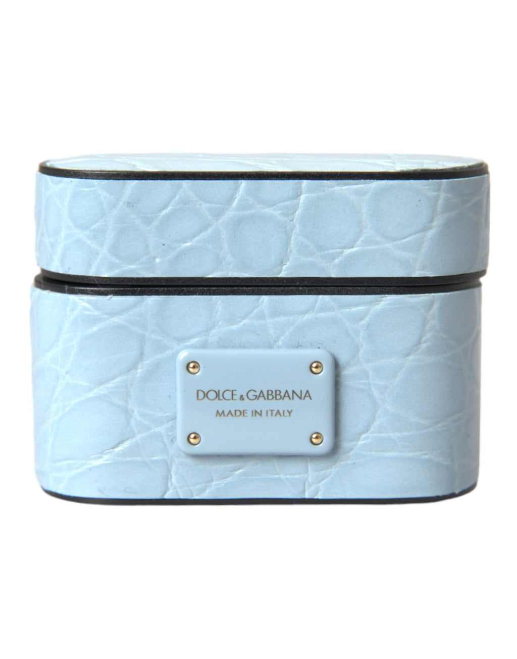 Étui pour Airpods Dolce &amp; Gabbana en cuir bleu clair avec logo en métal