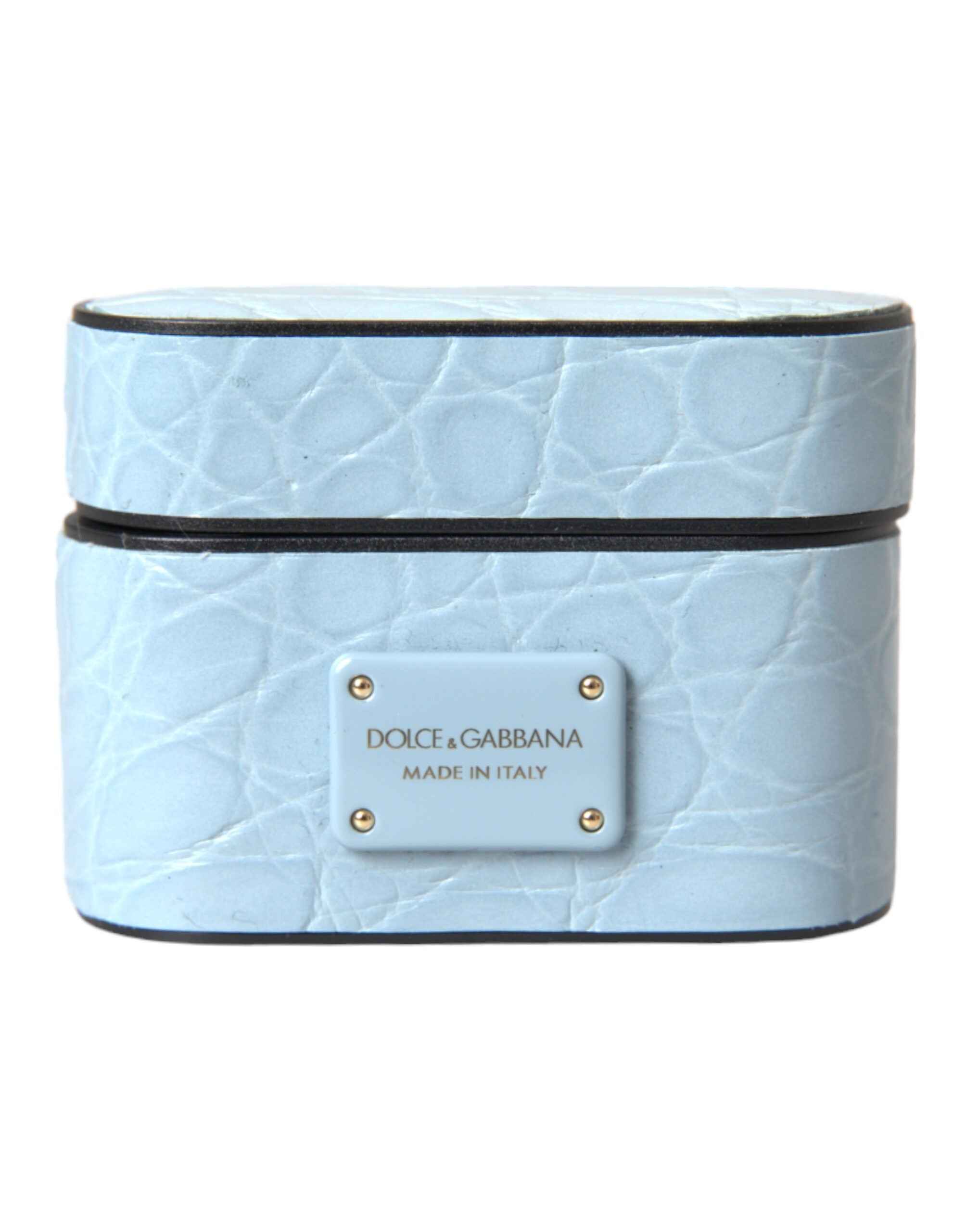 Étui pour Airpods Dolce &amp; Gabbana en cuir bleu clair avec logo en métal