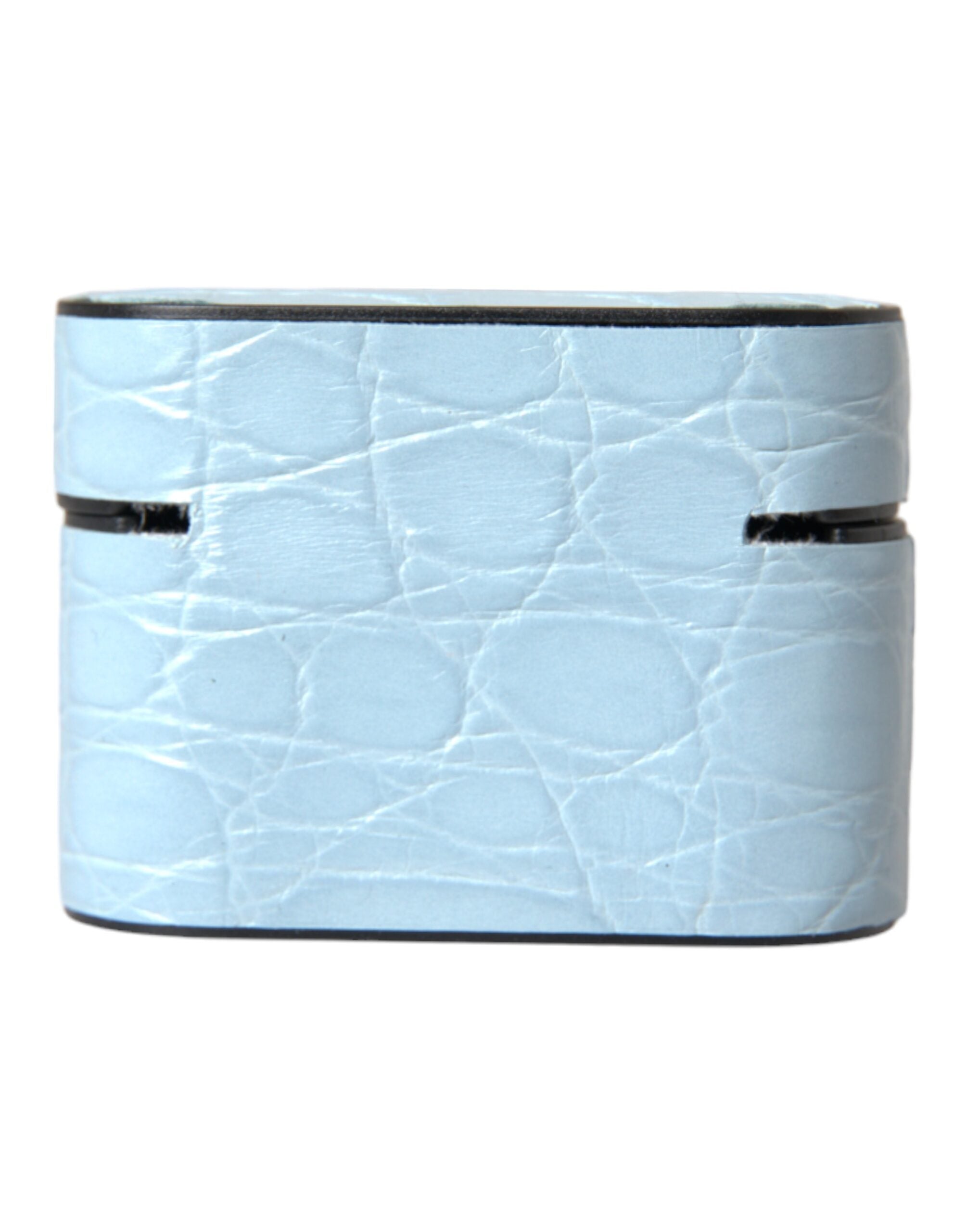 Étui pour Airpods Dolce &amp; Gabbana en cuir bleu clair avec logo en métal