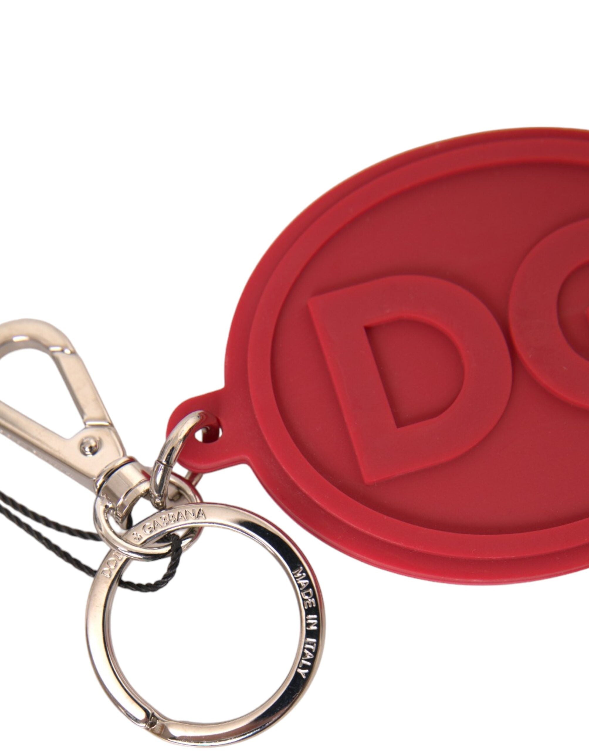 Dolce &amp; Gabbana Schlüsselanhänger mit DG-Logo aus rotem Gummi und silbernem Messing