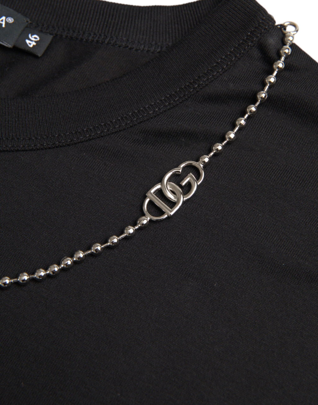 Dolce &amp; Gabbana – Schwarzes, kurzärmliges T-Shirt aus Baumwolle mit silberner Kette