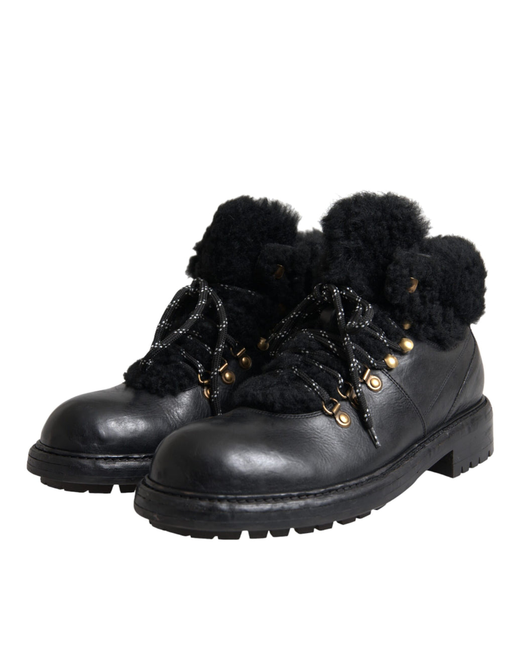 Dolce &amp; Gabbana – Bernini – Stiefel aus schwarzem Leder mit Lammfell