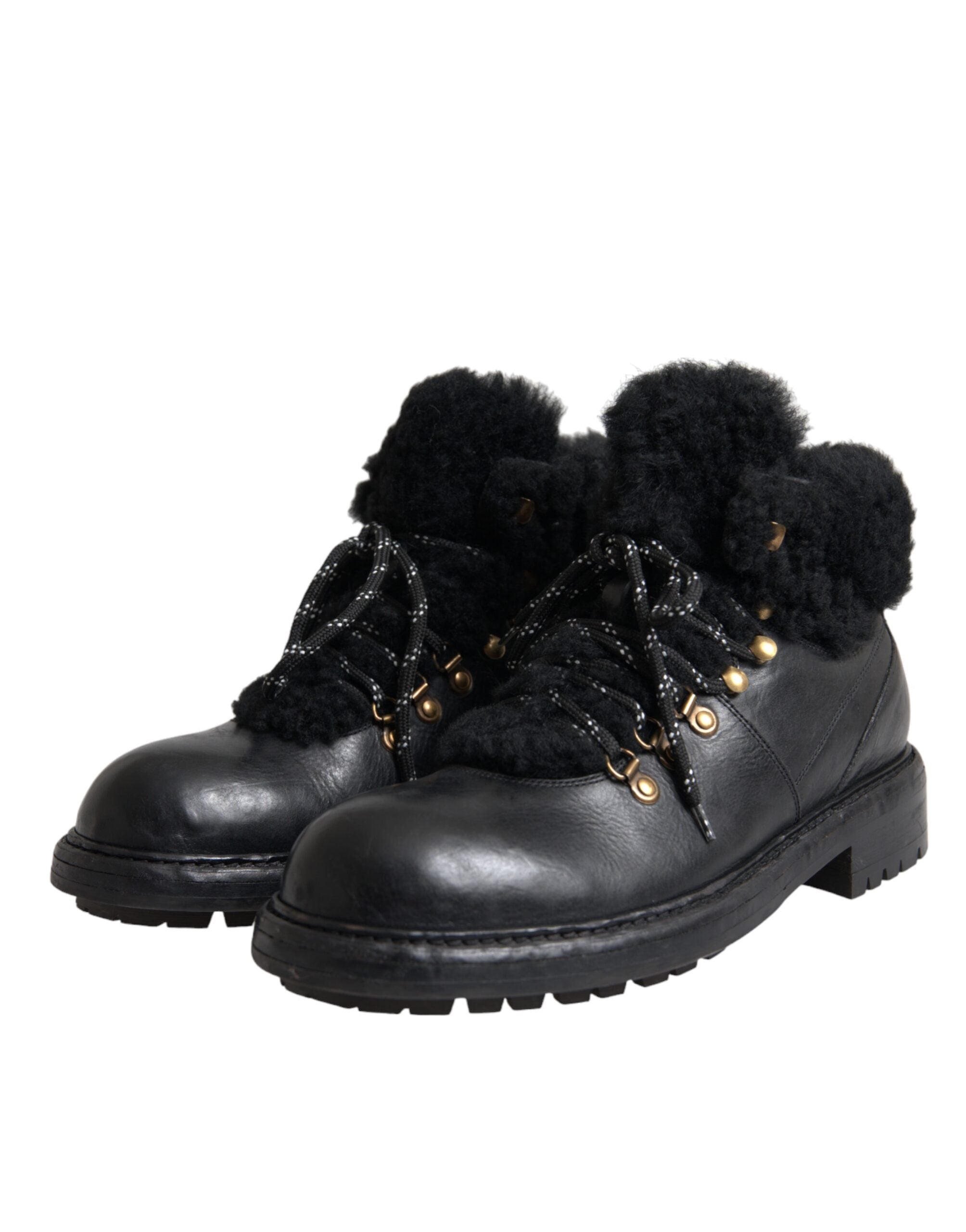 Dolce &amp; Gabbana – Bernini – Stiefel aus schwarzem Leder mit Lammfell