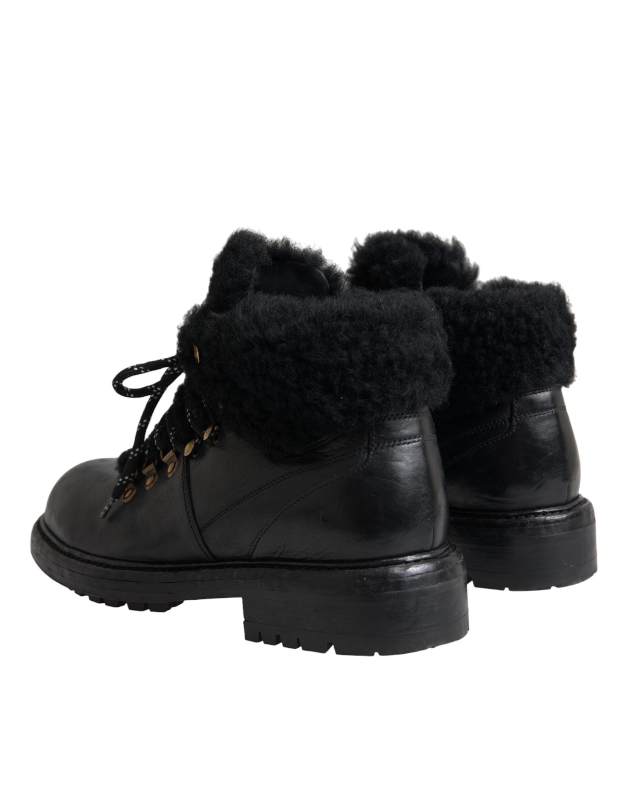 Dolce &amp; Gabbana – Bernini – Stiefel aus schwarzem Leder mit Lammfell