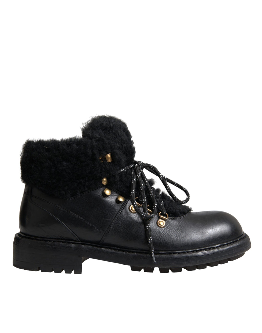 Dolce &amp; Gabbana – Bernini – Stiefel aus schwarzem Leder mit Lammfell