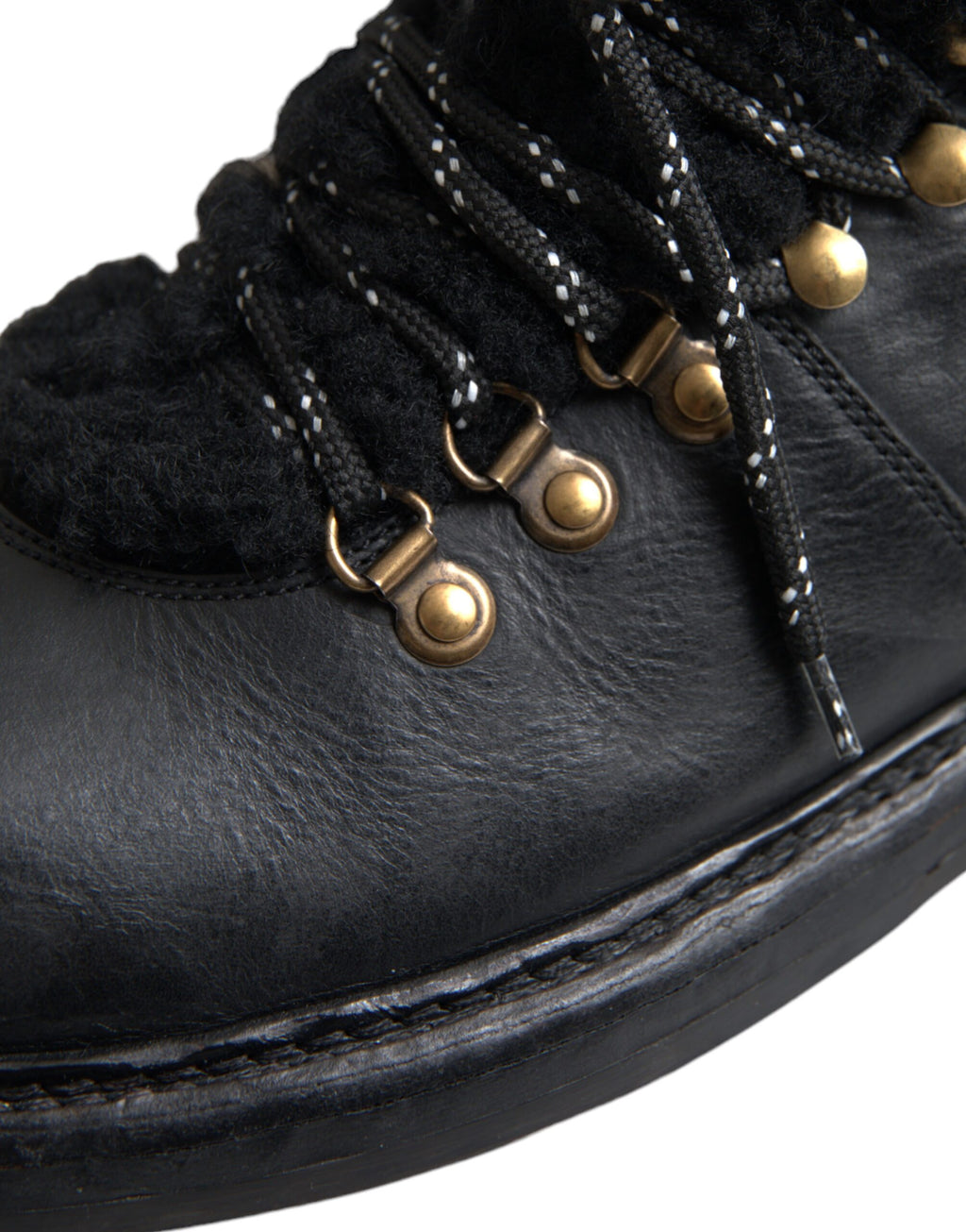 Dolce &amp; Gabbana – Bernini – Stiefel aus schwarzem Leder mit Lammfell