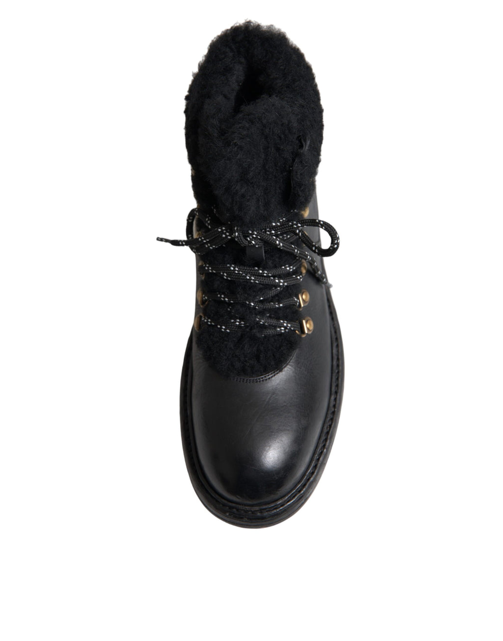 Dolce &amp; Gabbana – Bernini – Stiefel aus schwarzem Leder mit Lammfell