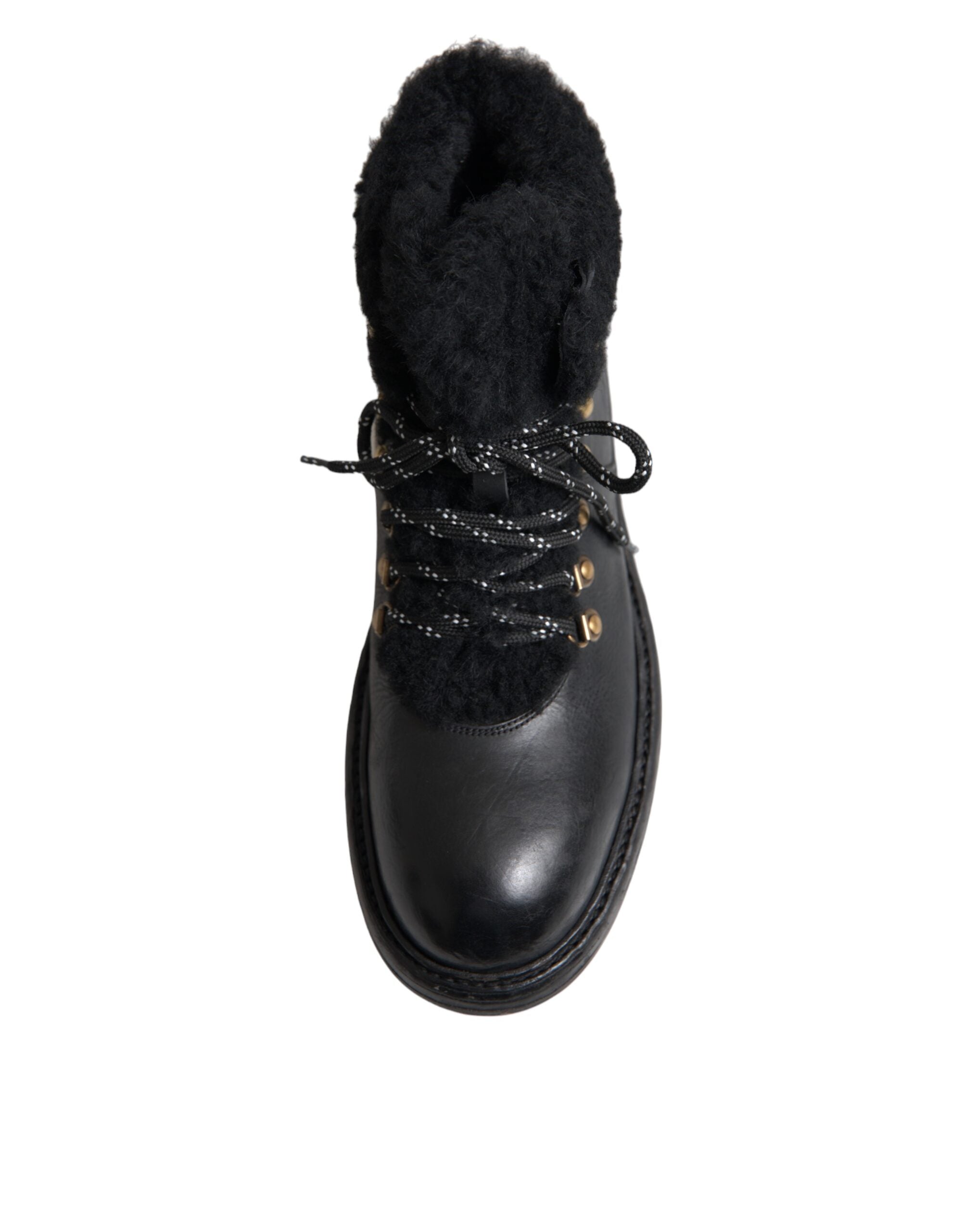 Dolce &amp; Gabbana – Bernini – Stiefel aus schwarzem Leder mit Lammfell