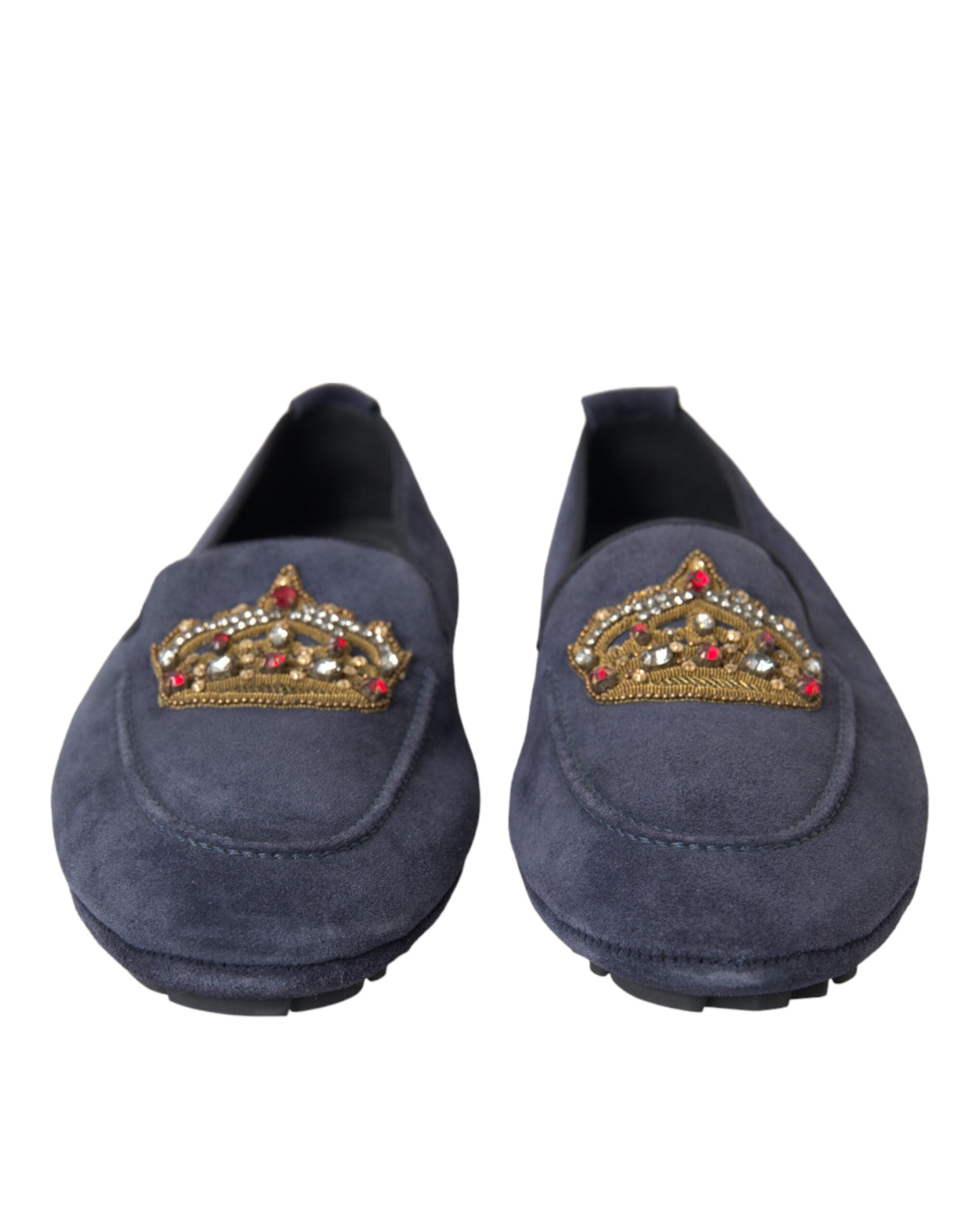 Mocassins Dolce &amp; Gabbana en cuir bleu et daim avec couronne en cristal