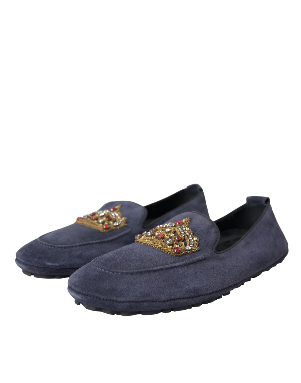 Mocassins Dolce &amp; Gabbana en cuir bleu et daim avec couronne en cristal