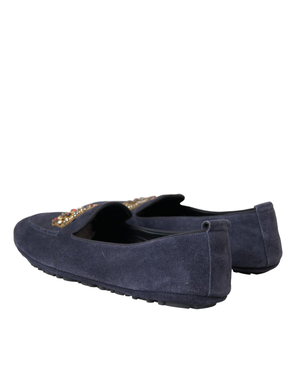 Mocassins Dolce &amp; Gabbana en cuir bleu et daim avec couronne en cristal