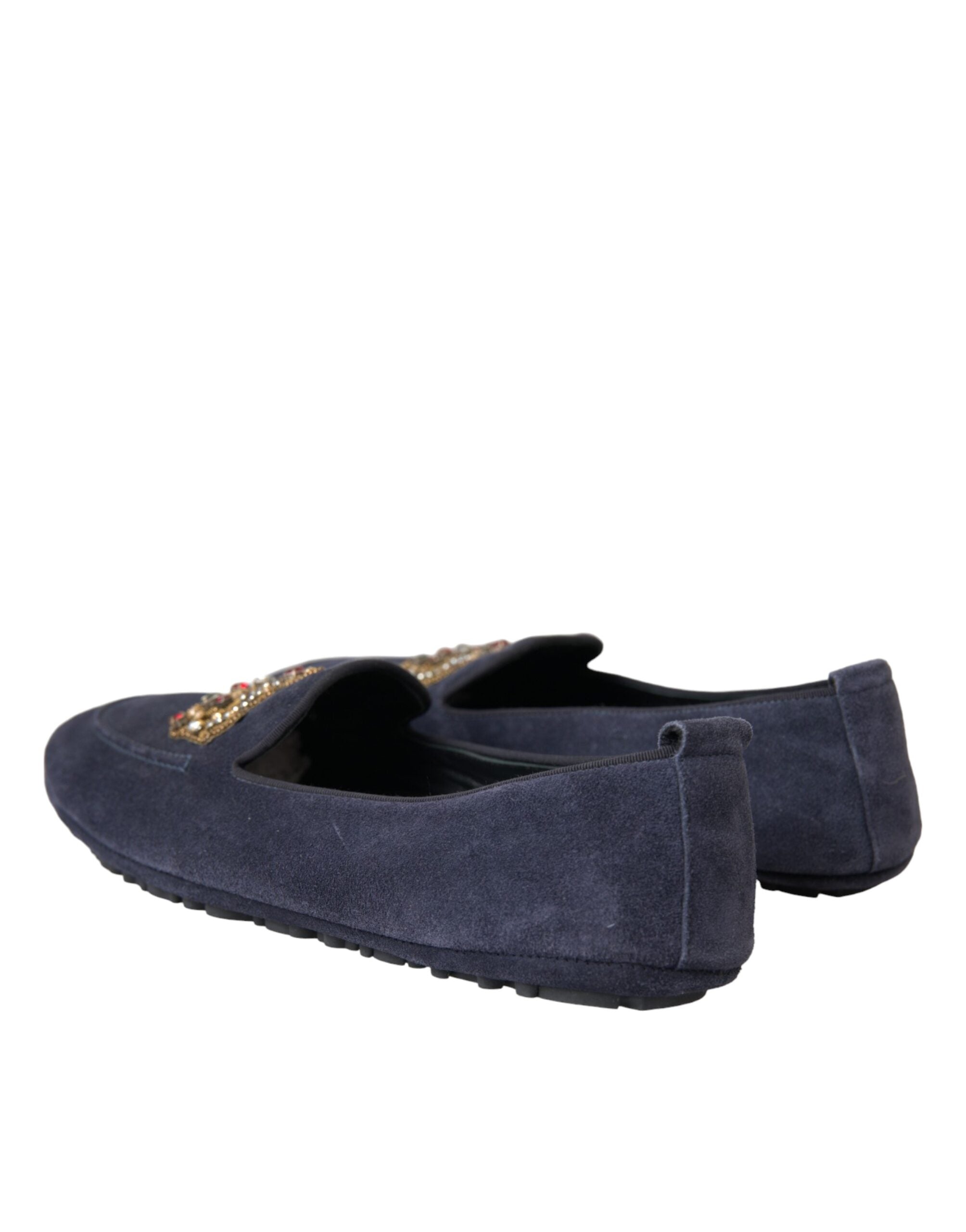 Mocassins Dolce &amp; Gabbana en cuir bleu et daim avec couronne en cristal