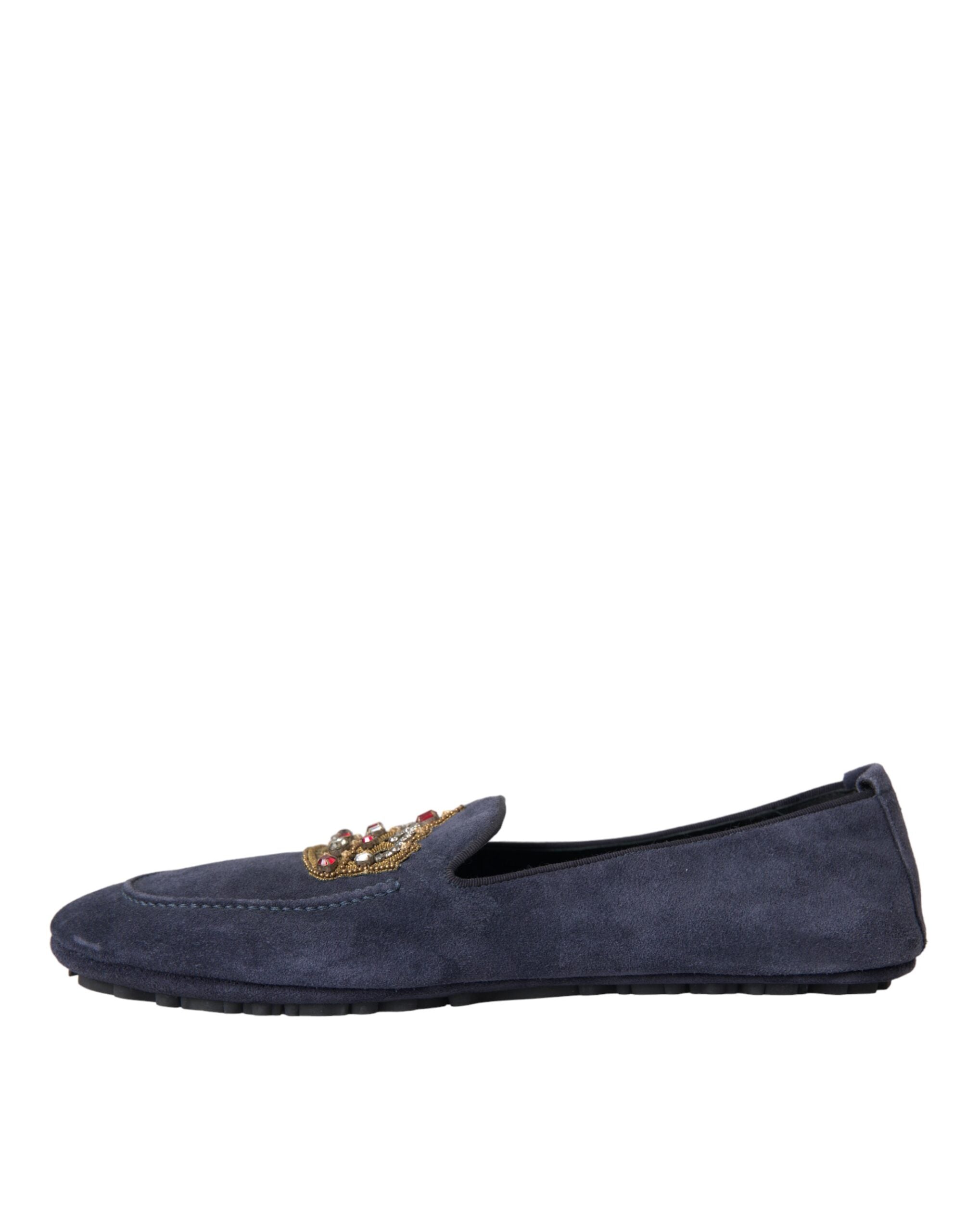 Mocassins Dolce &amp; Gabbana en cuir bleu et daim avec couronne en cristal