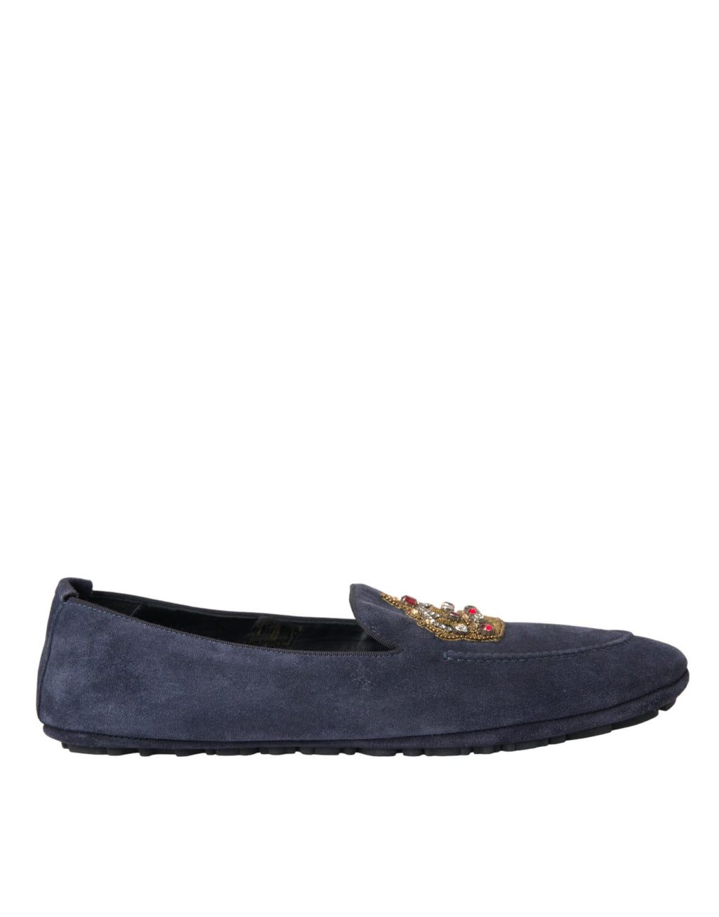 Mocassins Dolce &amp; Gabbana en cuir bleu et daim avec couronne en cristal