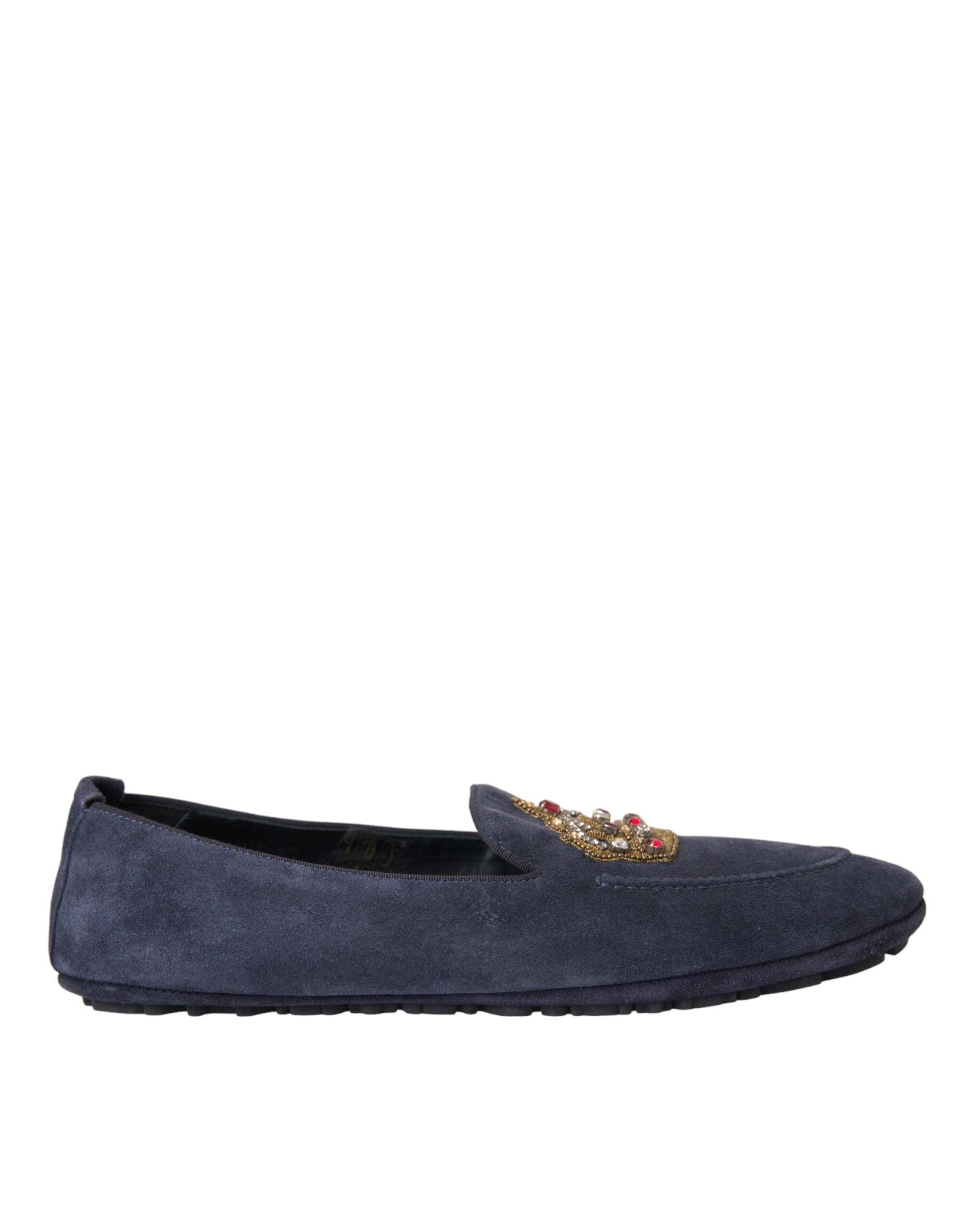 Mocassins Dolce &amp; Gabbana en cuir bleu et daim avec couronne en cristal
