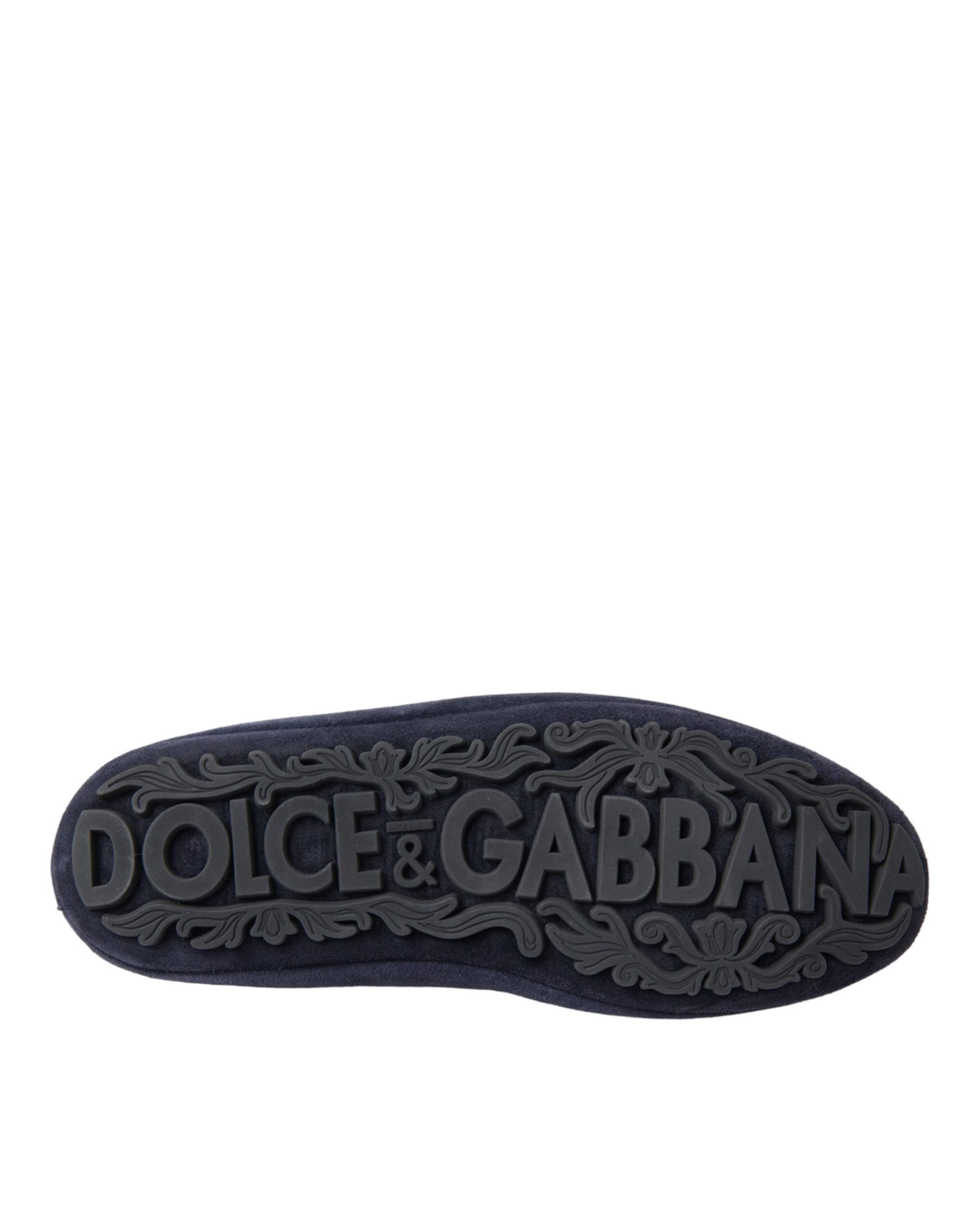 Mocassins Dolce &amp; Gabbana en cuir bleu et daim avec couronne en cristal