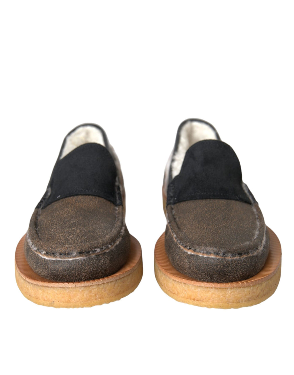 Mocassins en cuir et fourrure marron et noir Dolce &amp; Gabbana pour hommes