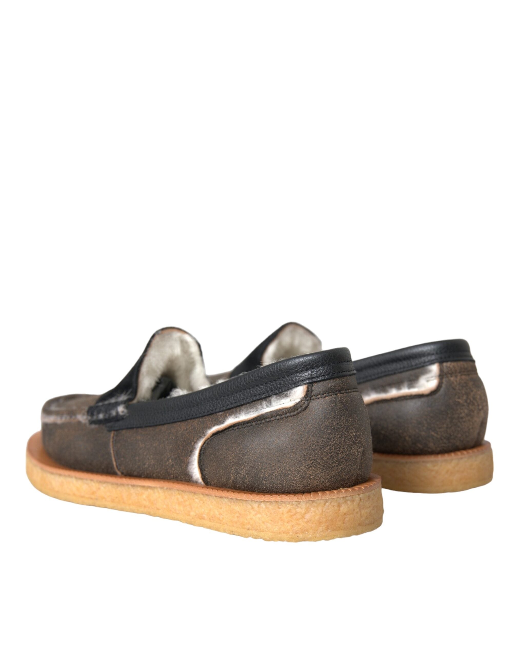 Mocassins en cuir et fourrure marron et noir Dolce &amp; Gabbana pour hommes