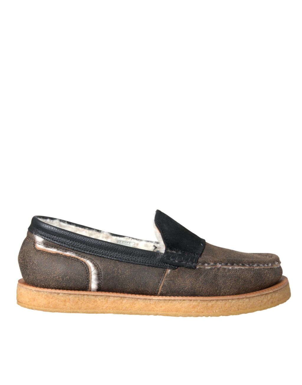 Mocassins en cuir et fourrure marron et noir Dolce &amp; Gabbana pour hommes