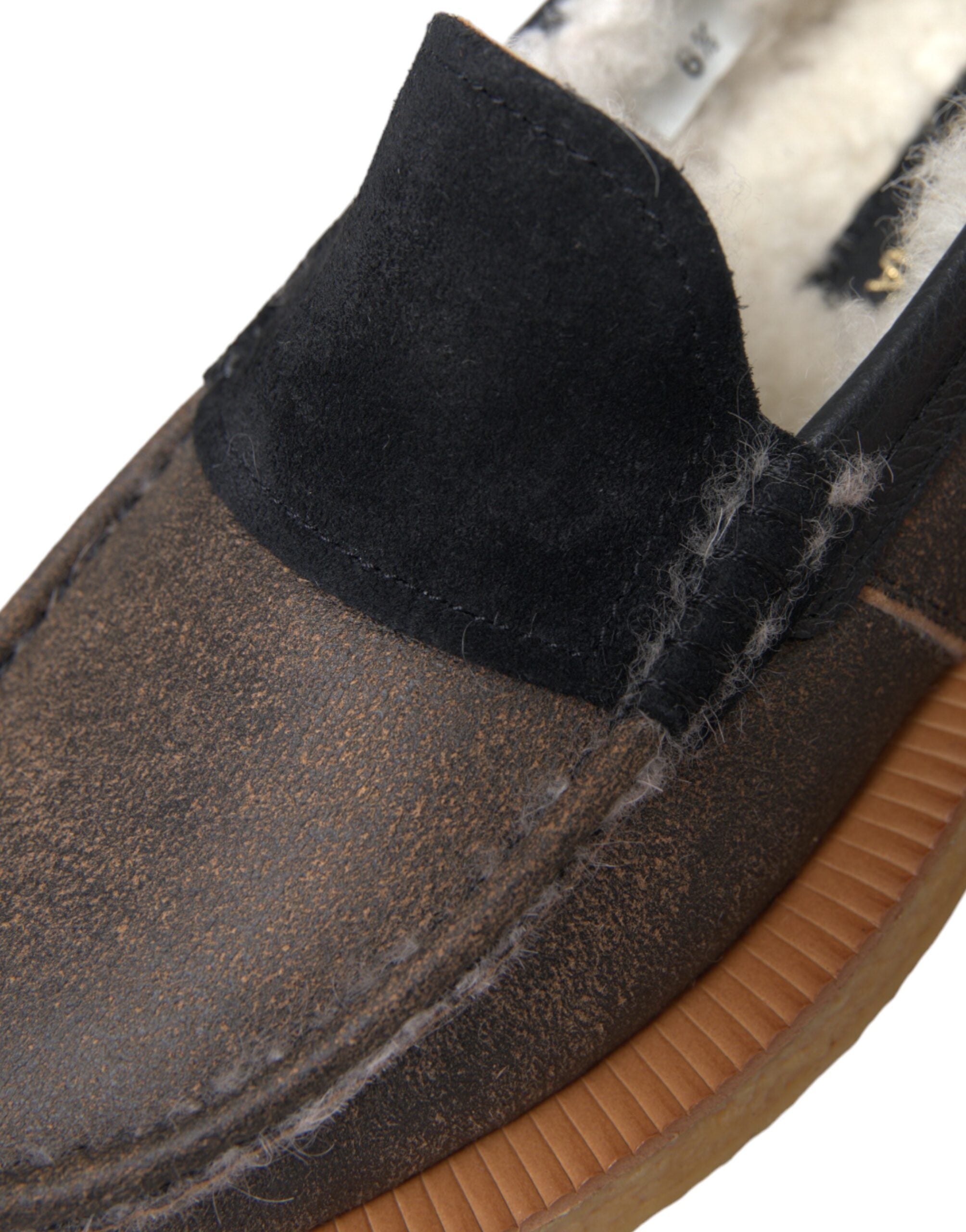 Mocassins en cuir et fourrure marron et noir Dolce &amp; Gabbana pour hommes