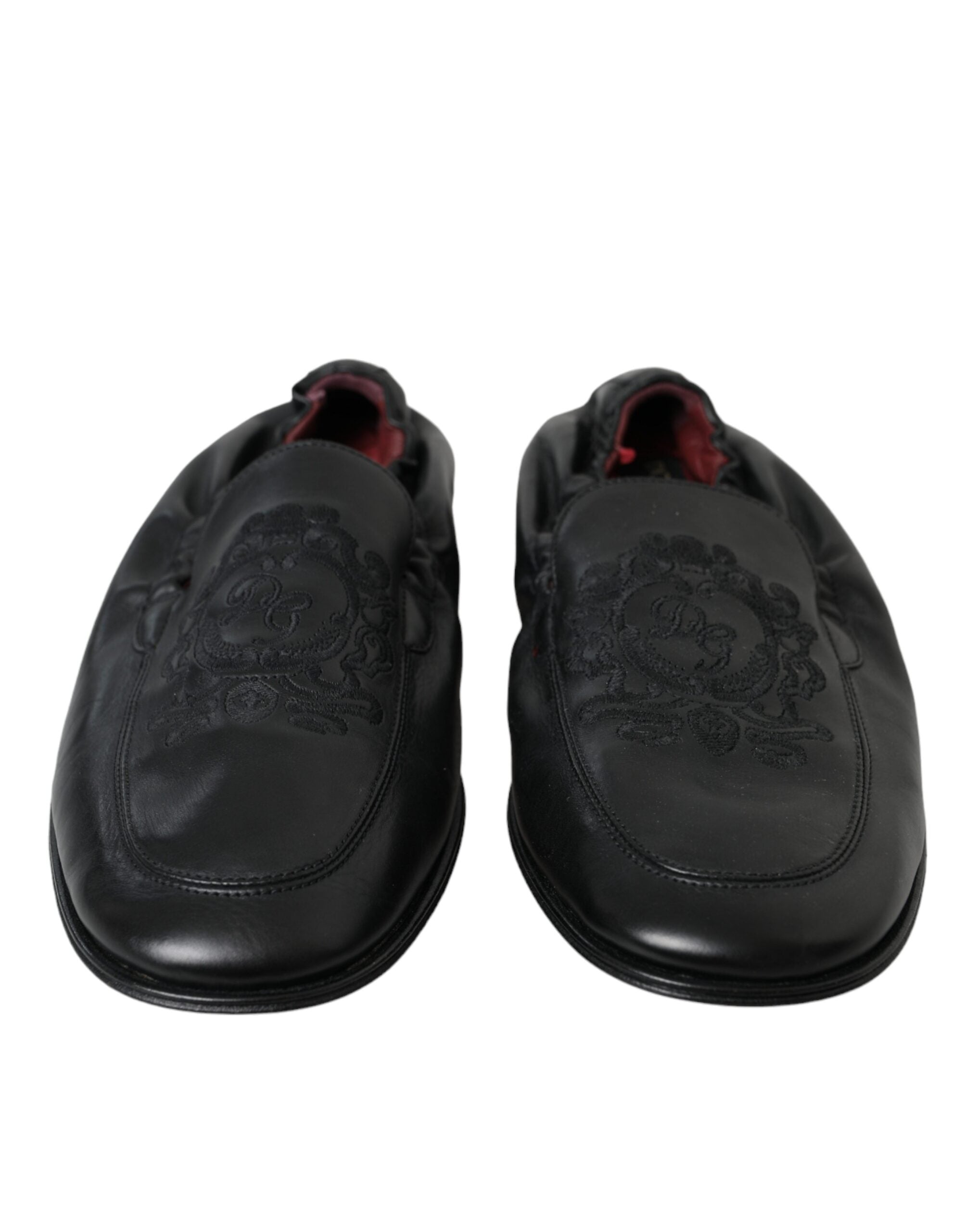 Mocassins en cuir noir brodés avec logo Dolce &amp; Gabbana pour homme