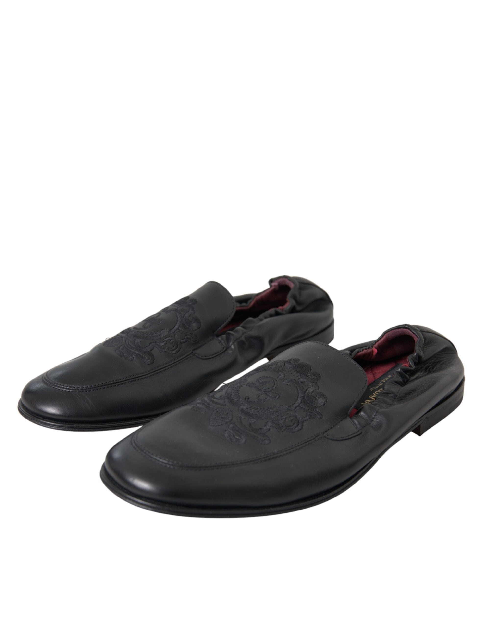 Mocassins en cuir noir brodés avec logo Dolce &amp; Gabbana pour homme