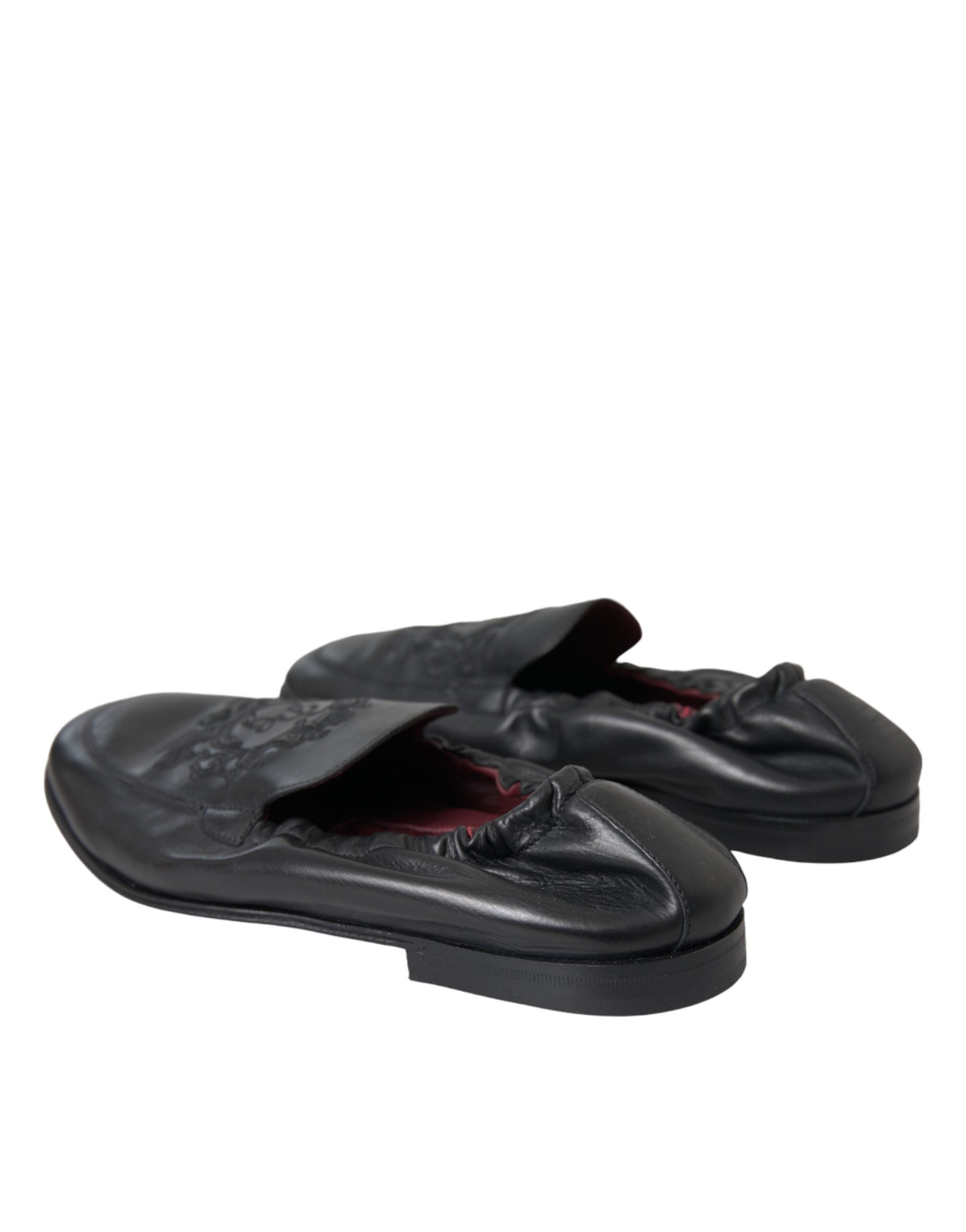 Mocassins en cuir noir brodés avec logo Dolce &amp; Gabbana pour homme