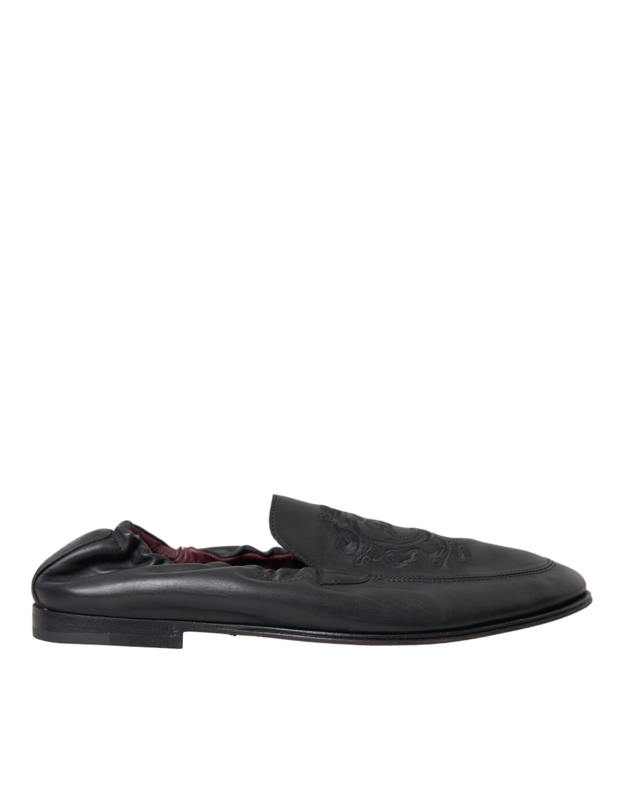 Mocassins en cuir noir brodés avec logo Dolce &amp; Gabbana pour homme