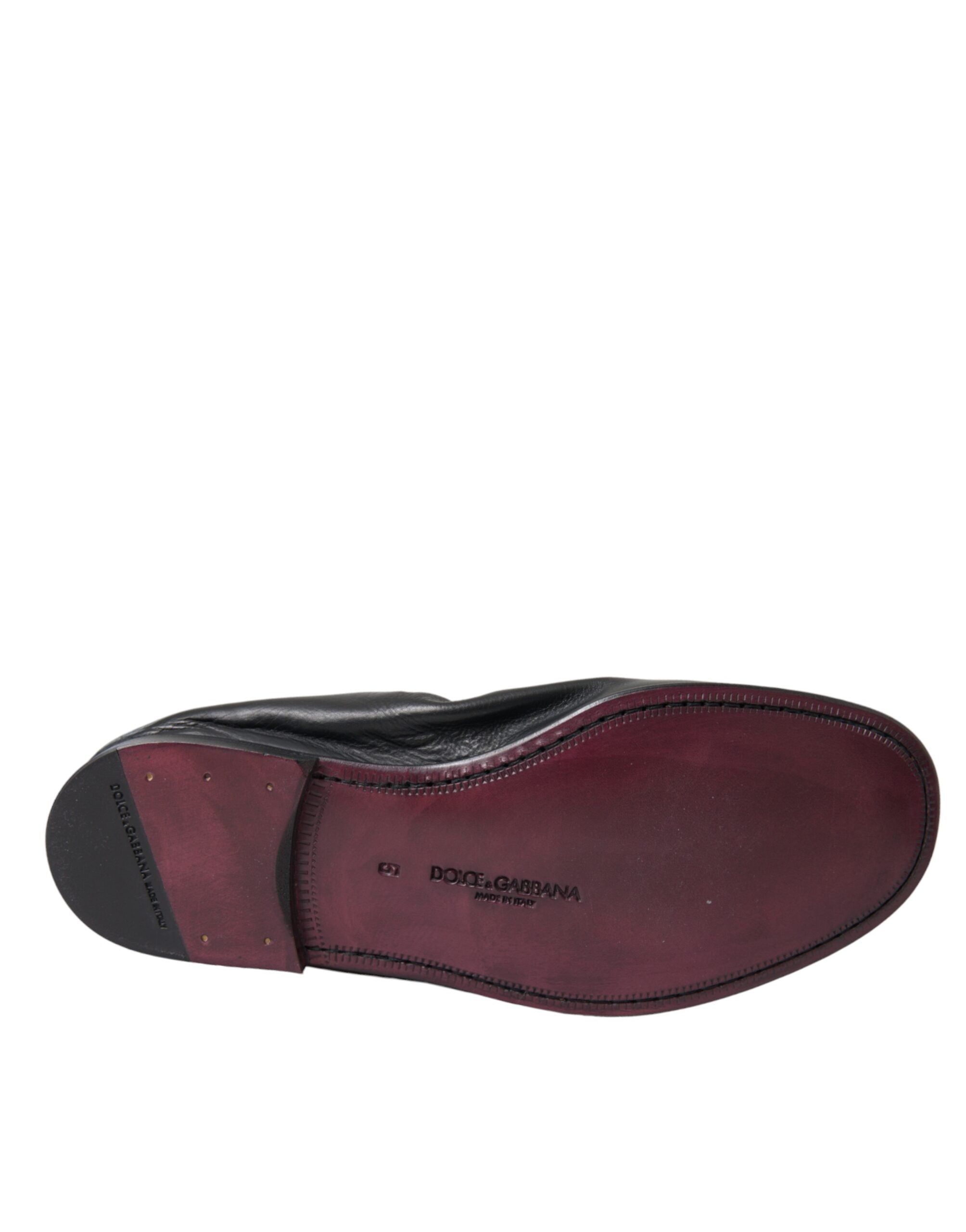 Mocassins en cuir noir brodés avec logo Dolce &amp; Gabbana pour homme