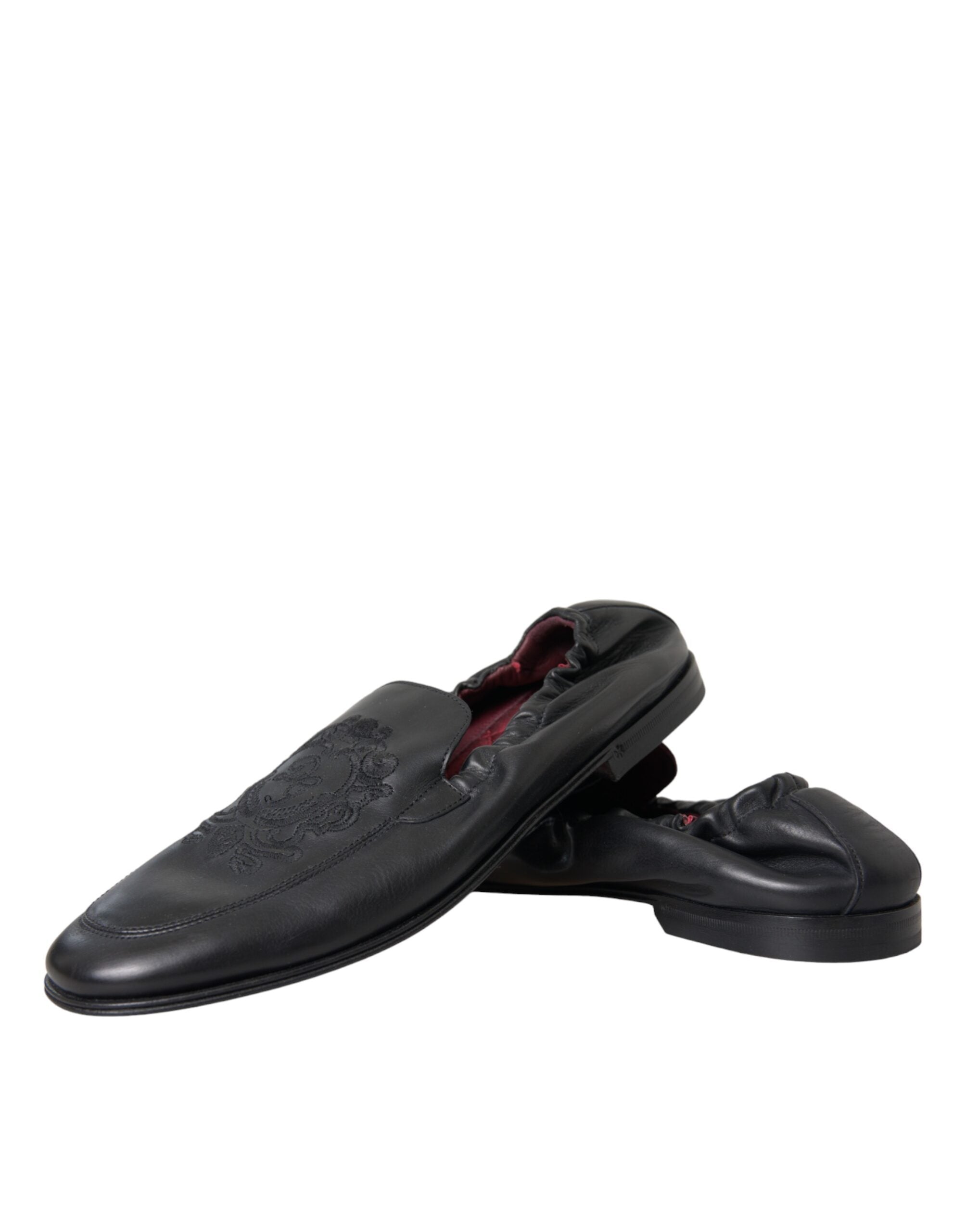 Mocassins en cuir noir brodés avec logo Dolce &amp; Gabbana pour homme