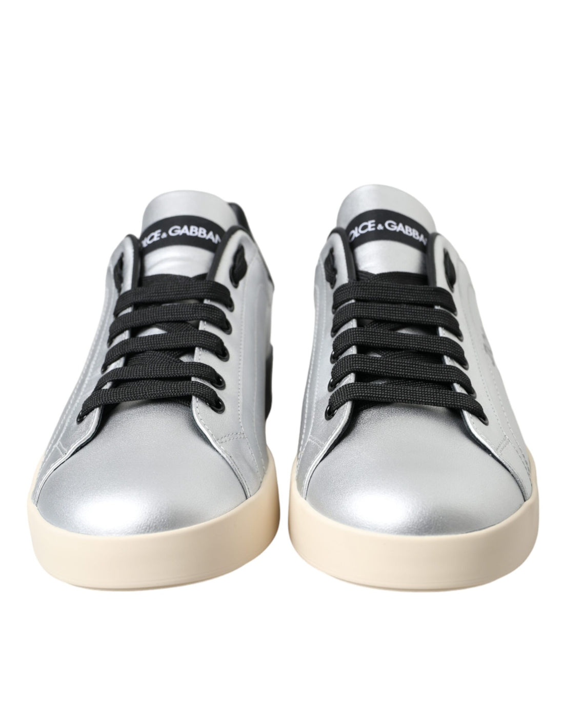 Dolce &amp; Gabbana Silberne Portofino-Sneakers aus Kalbsleder Herren Schuhe