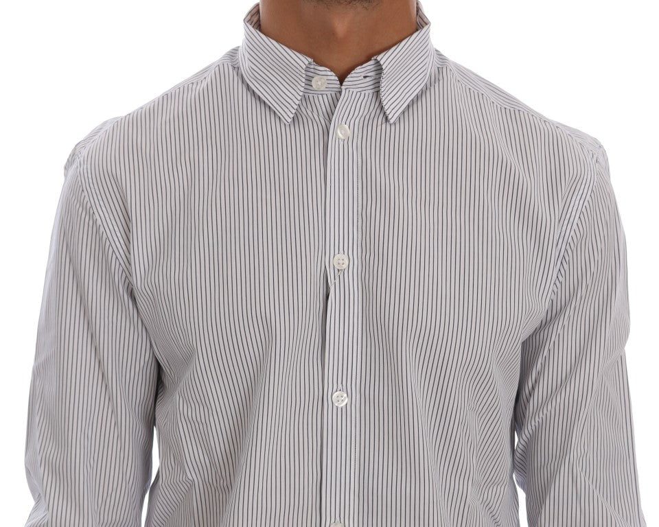 Frankie Morello Elegantes weiß-blau gestreiftes Freizeithemd