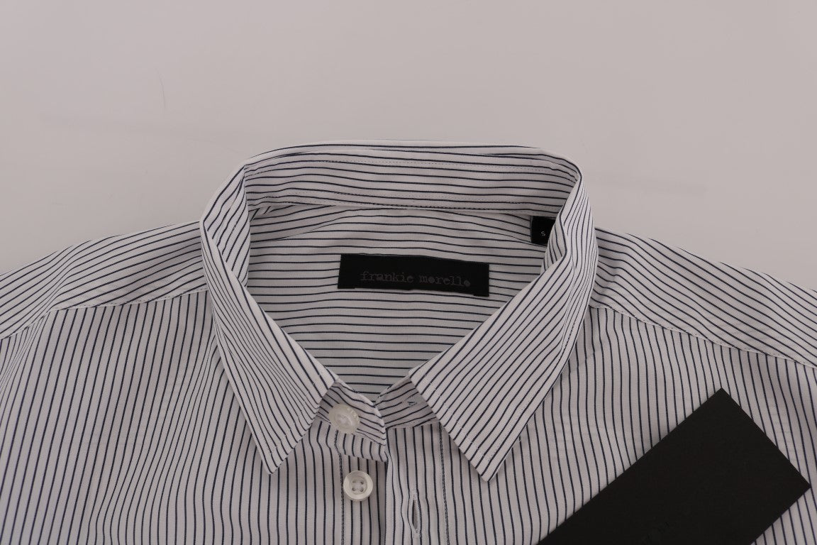 Frankie Morello Elegantes weiß-blau gestreiftes Freizeithemd