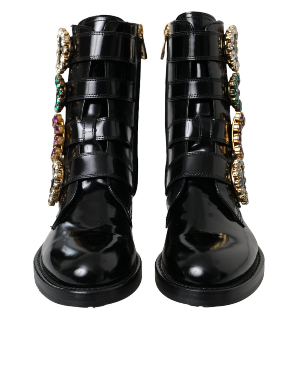 Dolce &amp; Gabbana Schwarze Lederstiefel mit Kristallschnallen