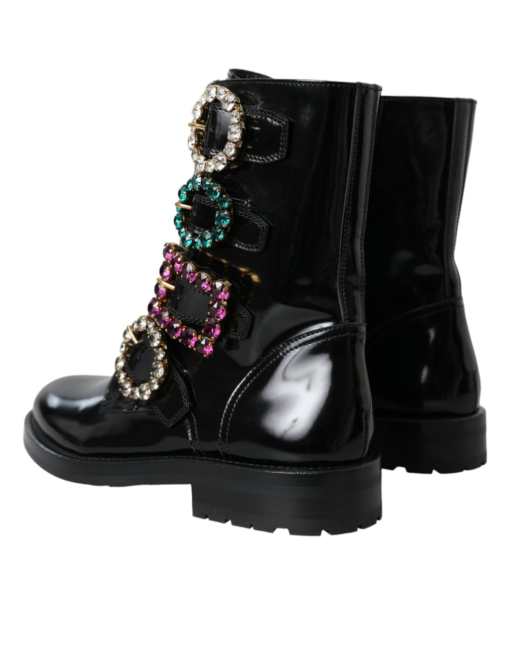 Dolce &amp; Gabbana Schwarze Lederstiefel mit Kristallschnallen