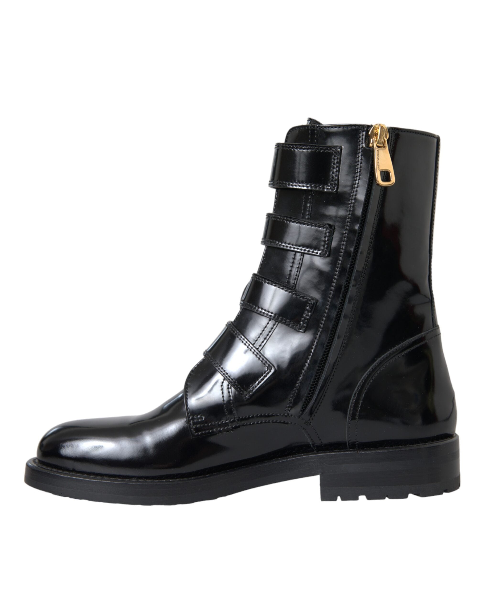 Dolce &amp; Gabbana Schwarze Lederstiefel mit Kristallschnallen