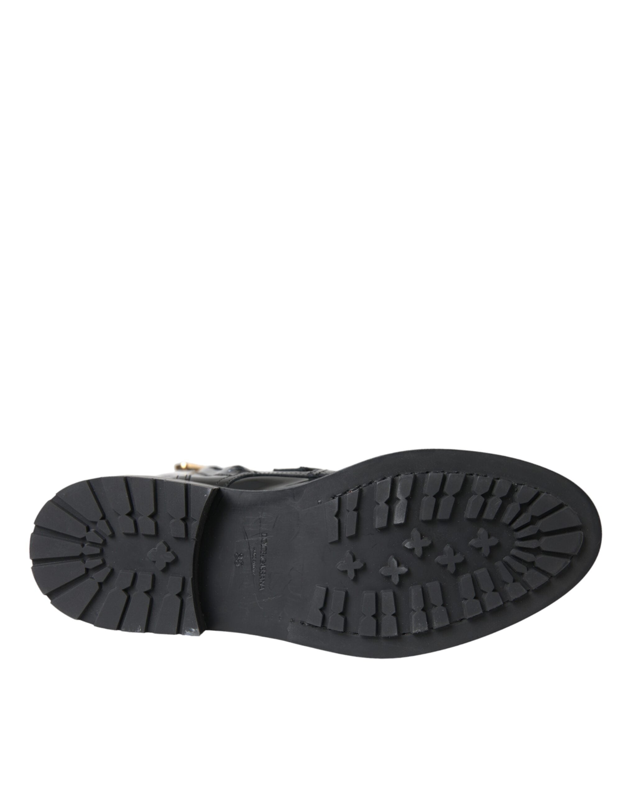 Dolce &amp; Gabbana Schwarze Lederstiefel mit Kristallschnallen
