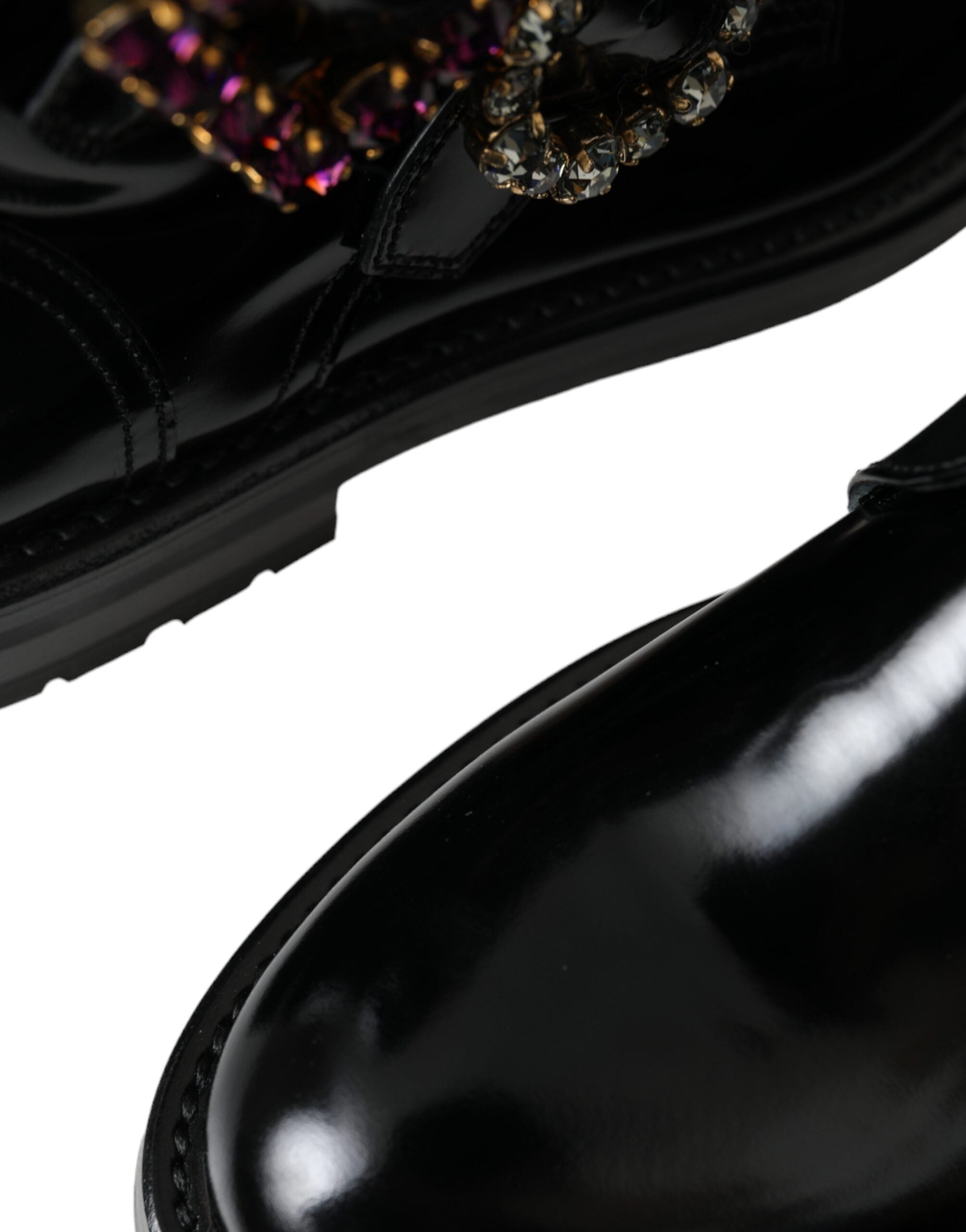Dolce &amp; Gabbana Schwarze Lederstiefel mit Kristallschnallen