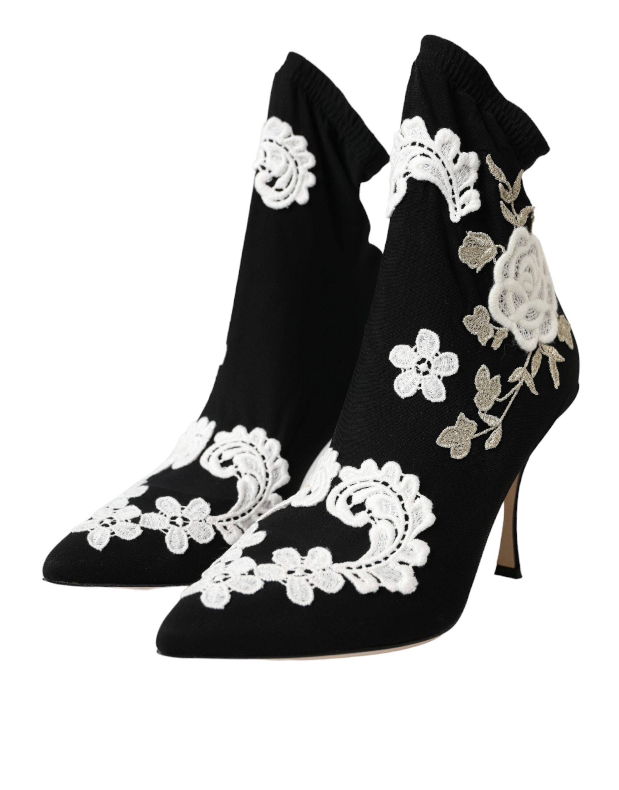 Dolce &amp; Gabbana – Slipper mit Stickerei in Schwarz und Weiß