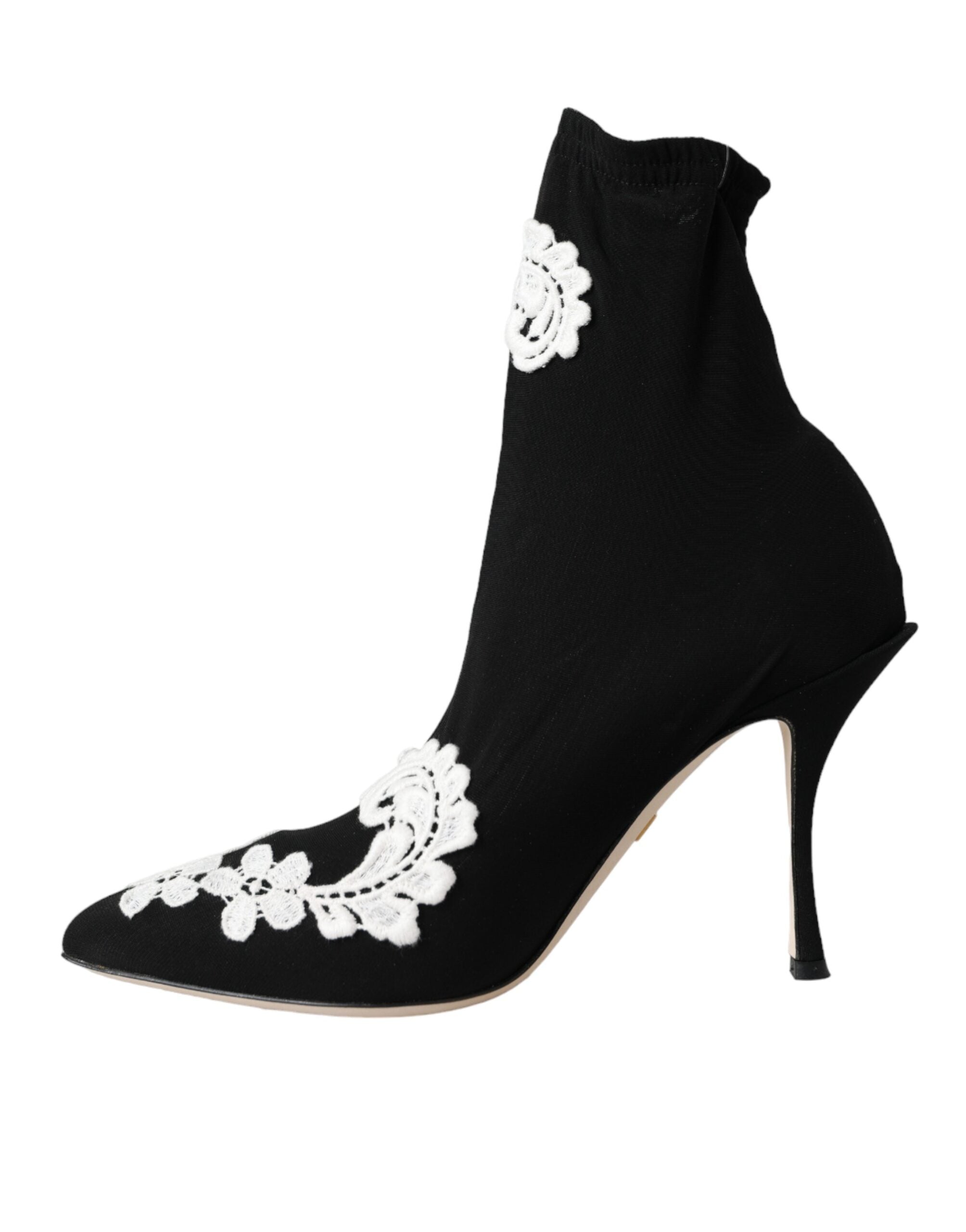 Dolce &amp; Gabbana – Slipper mit Stickerei in Schwarz und Weiß