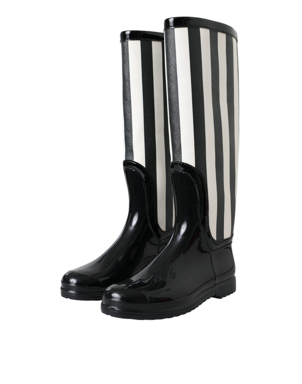 Dolce &amp; Gabbana – Kniehohe, flache Stiefel aus schwarzem Gummi