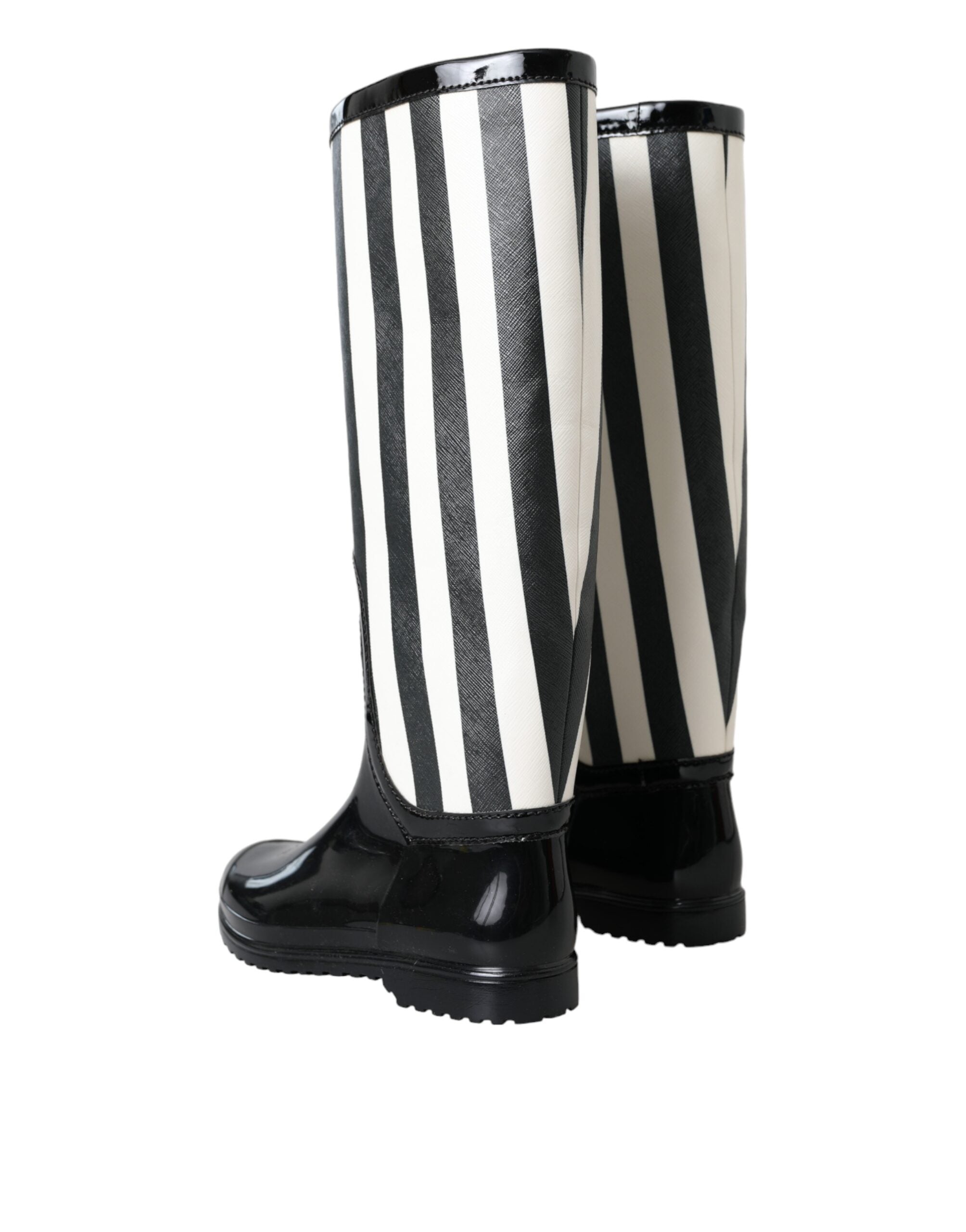Dolce &amp; Gabbana – Kniehohe, flache Stiefel aus schwarzem Gummi