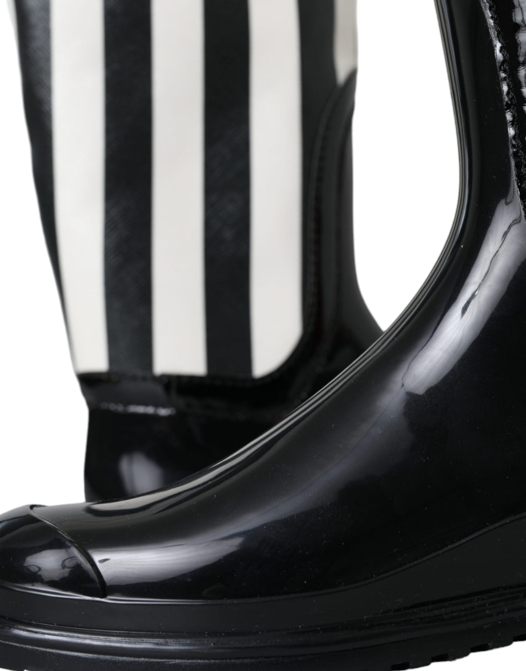 Dolce &amp; Gabbana – Kniehohe, flache Stiefel aus schwarzem Gummi