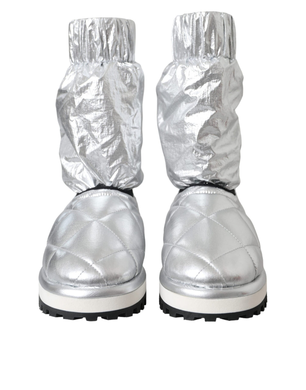 Chaussures montantes matelassées argentées métallisées Dolce &amp; Gabbana avec patch logo