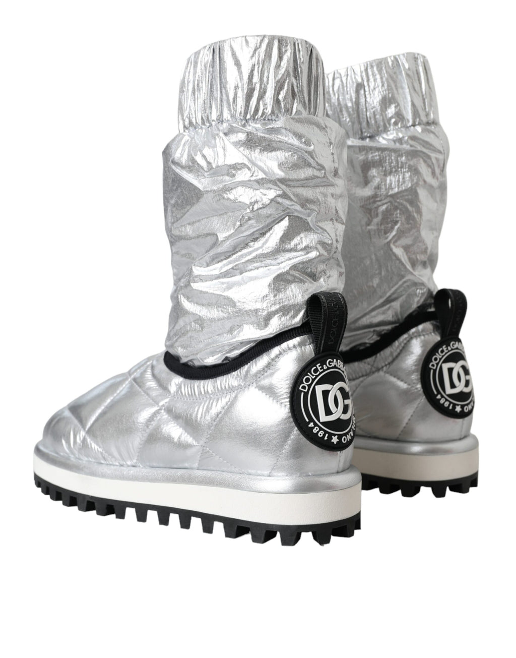 Chaussures montantes matelassées argentées métallisées Dolce &amp; Gabbana avec patch logo