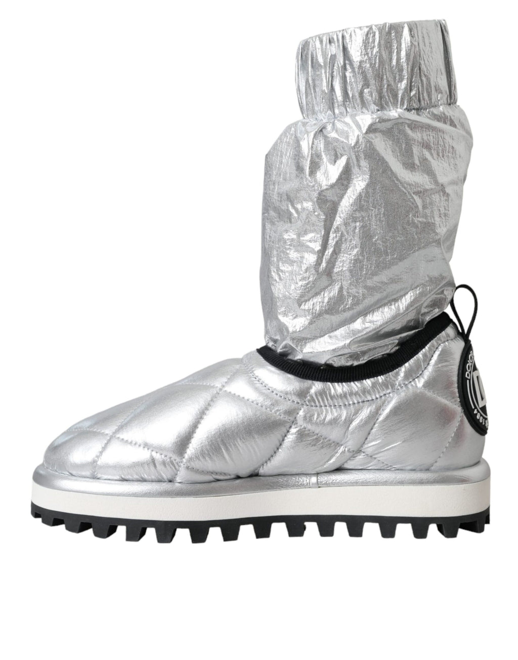 Chaussures montantes matelassées argentées métallisées Dolce &amp; Gabbana avec patch logo
