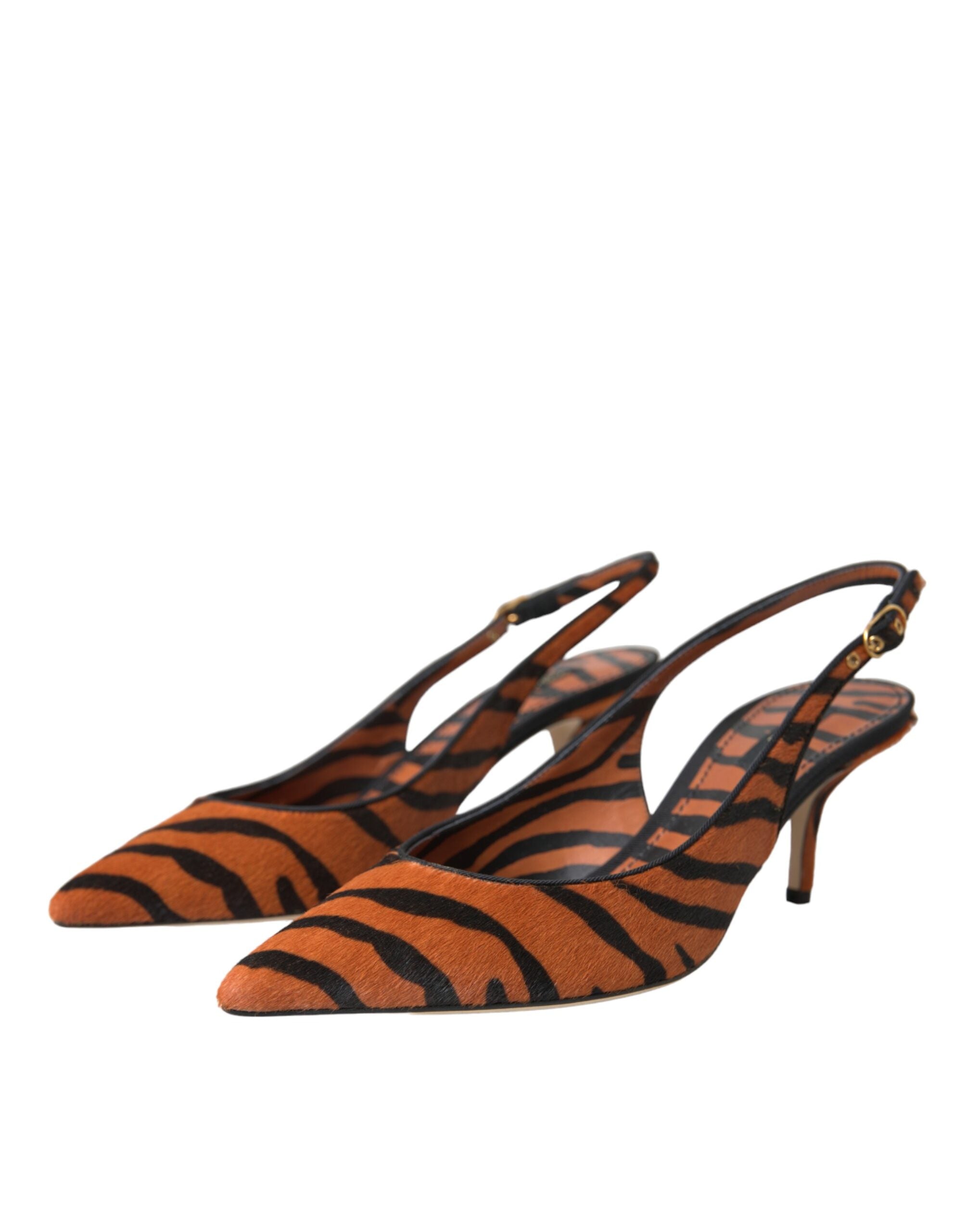 Chaussures à bride arrière en cuir zébré noir et orange Dolce &amp; Gabbana