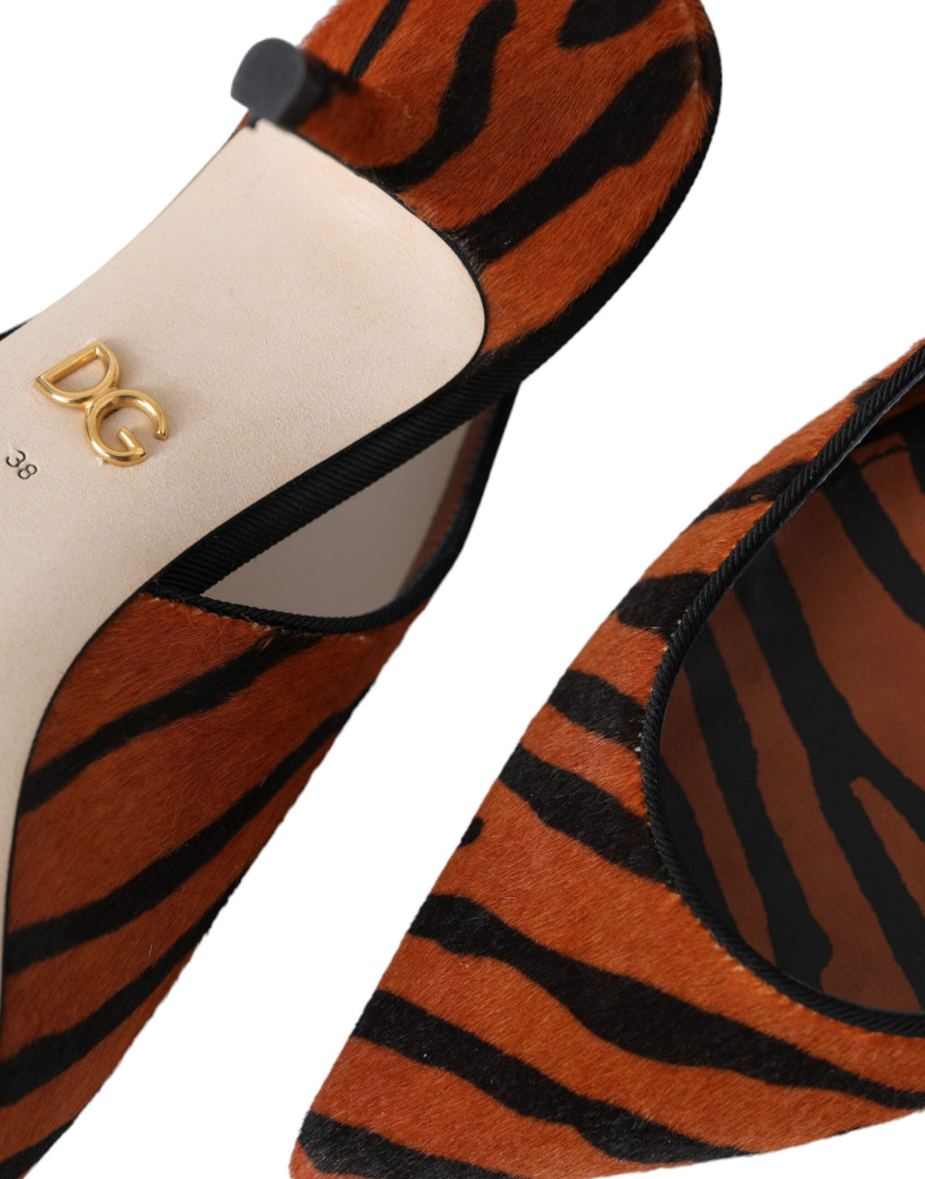Chaussures à bride arrière en cuir zébré noir et orange Dolce &amp; Gabbana